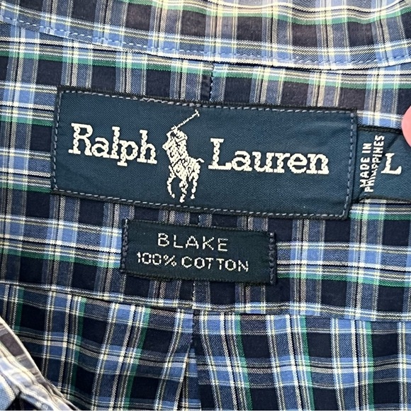 Ralph Lauren Blake Blue Small Plaid Long Sleeve Button Front Shirt Men's Size L - Picture 7 of 10